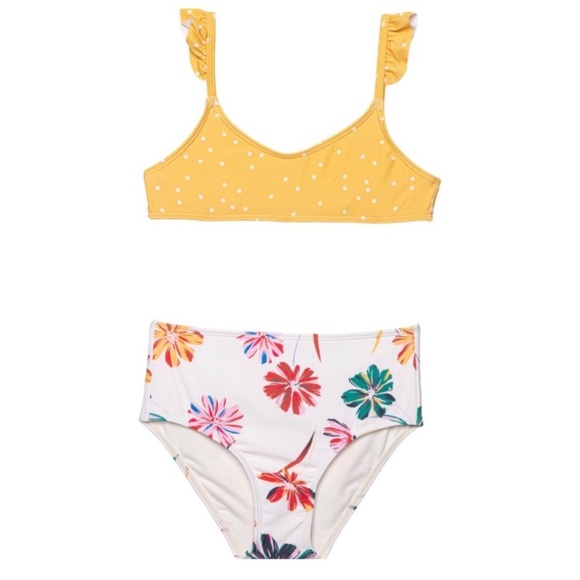 O’Neill ☀️ Saphira Dot Floral Ruffle Tank High Rise Girls’ Summery Bikini Set - Picture 2 of 5